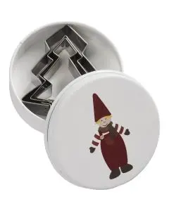 Dåse med 3 juletræ-kageudstikkere - Nisse på låget