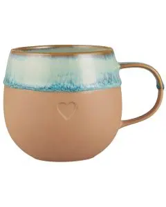 Krus Heart mat brunt ler m/grøn kant m/hank 290 ml