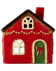 Hus t/fyrfadslys Stillenat - Rød sløjfe på døren