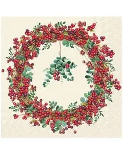 IHR Frokostserviet 3-lags 20stk - Berry Wreath Cream