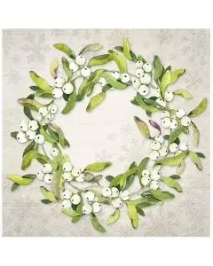 IHR Frokostserviet 3-lags 20stk - Mistletoe Wreath Light Grey