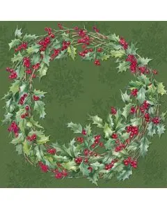 IHR Frokostserviet 3-lags 20stk - Ilex Wreath Julekrans Grøn
