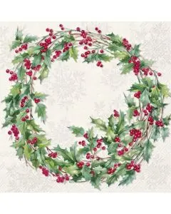 IHR Frokostserviet 3-lags 20stk - Ilex Wreath Julekrans Cream