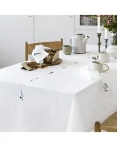 Langkilde & Søn Hvid Flora stofdug m. vilde blomster 140x340cm