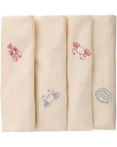 Kvadratisk Stofdug 150x150cm - Atlantis butter cream m/hummere, krabber og muslinger