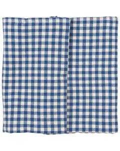 Ib Laursen Stofdug 150x250cm - Lucas mørkeblå med naturfarvede små tern