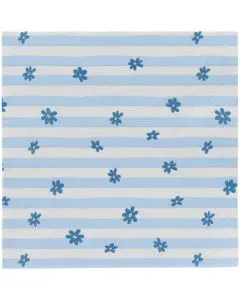 Ib Laursen Frokostserviet 3-lags 20stk - Blå blomster og lyserøde striber
