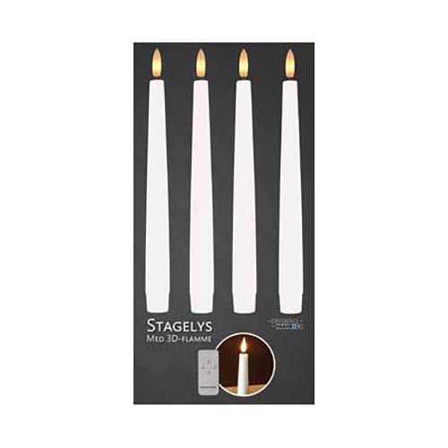 Stagelys med 3D-flamme hvid 4stk 24,5cm
