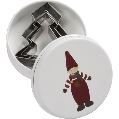 Dåse med 3 juletræ-kageudstikkere - Nisse på låget