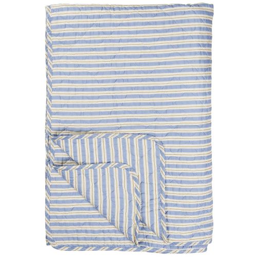 Quilt tæppe - blå m/hvide og brune striber