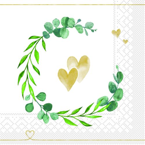 Sovie Frokostserviet 3-lags 20stk - Eukalyptus og Hjerter