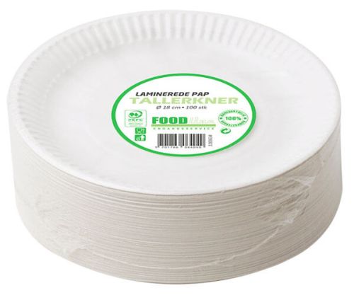 Paptallerken - lamineret Ø18 cm - 100 stk