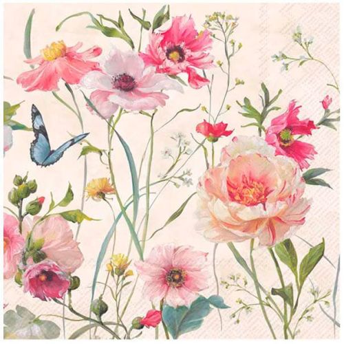 IHR 3-lags Frokostserviet 33x33cm 20stk - Living Wildflower Light Rose