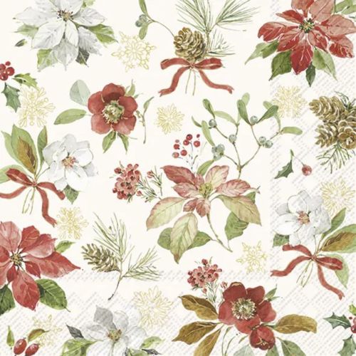 IHR Frokostserviet 3-lags 20stk - Poinsettia Flowers Cream