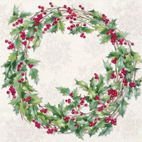IHR Frokostserviet 3-lags 20stk - Ilex Wreath Julekrans Cream