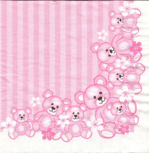 Bækkelund 3-lags servietter - 33x33 cm - 20 stk bamser rosa