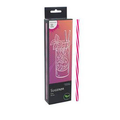 Sugerør Genanvendelig Plast Stribet Pink - 50stk