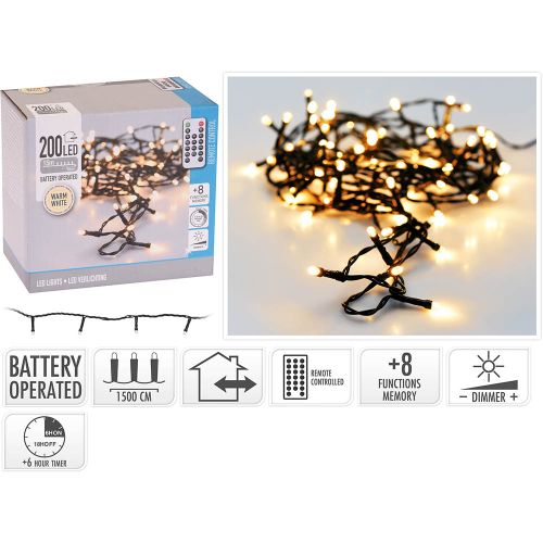 Lyskæde 15m 200 Lys & Timer - Varm Hvid