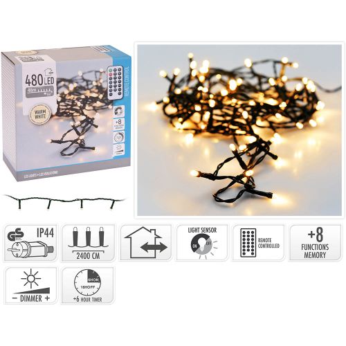 Lyskæde 48m 480 Lys & Timer - Varm Hvid