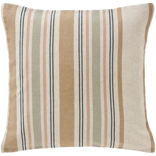 Ib Laursen Pudebetræk 50x50cm - Hørfarvet m/rosa, lysegrøn, mørkegrøn og sand striber