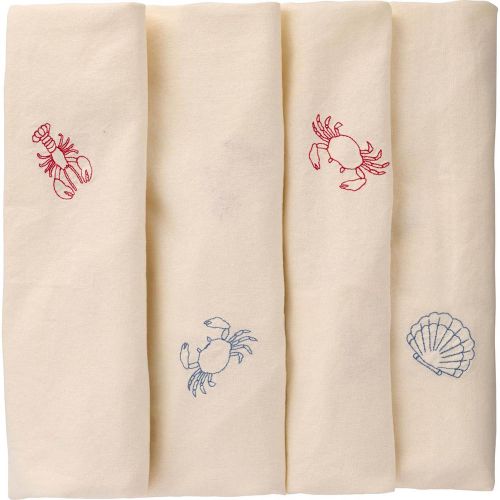 Kvadratisk Stofdug 150x150cm - Atlantis butter cream m/hummere, krabber og muslinger