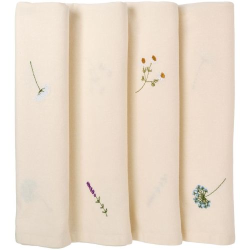 Ib Laursen Aflang Stofdug 150x250cm - Butter Cream m/skærmblomster, lavendler og margueritter