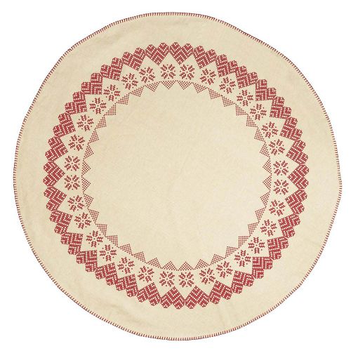 Juletræstæppe natur m/rødt mønster og stikninger i kanten