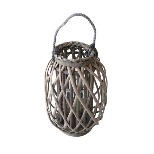 Aafod Lanterne Grå Flet Ø25cm H35cm m/Glasindsats & Hank
