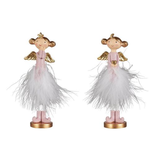 Engel m/fjer stående assorteret håndmalet