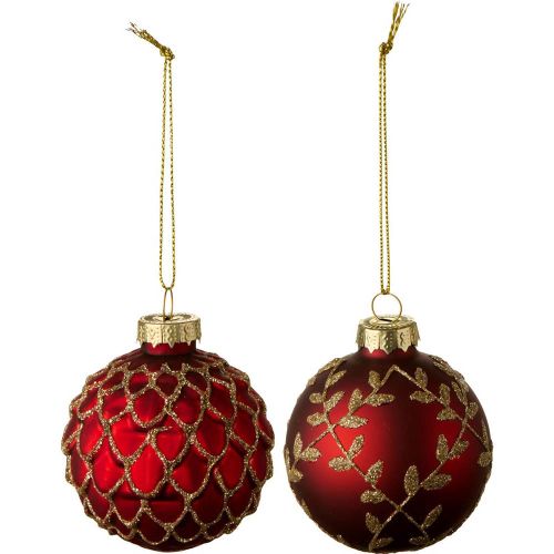 Julekugle til ophæng assorterede - med rød glitter