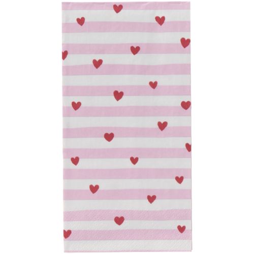 Ib Laursen Middagsserviet 3-lags 16stk - Røde hjerter og lyserøde striber