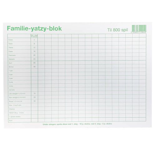 Familie Yatzy-blok - 800 spil