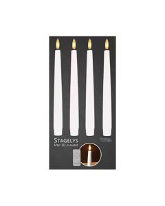Stagelys med 3D-flamme hvid 4stk 24,5cm