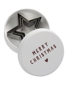 Dåse med 3 stjerne-kageudstikkere - Merry Christmas på låget