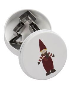 Dåse med 3 juletræ-kageudstikkere - Nisse på låget