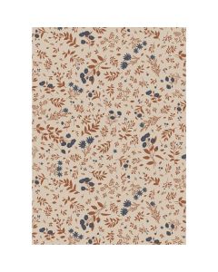 Gavepapir blomstermotiv i blå og teglfarver 5 m/rulle