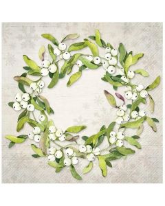 IHR Frokostserviet 3-lags 20stk - Mistletoe Wreath Light Grey