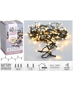 Lyskæde 3m 40 Lys & DUAL Timer - Varm Hvid