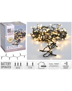 Lyskæde 6m 80 Lys & DUAL Timer - Varm Hvid