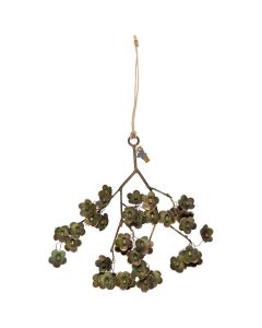 Ophæng gren m/blomster grønlig håndlavet