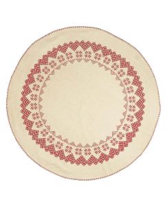 Juletræstæppe natur m/rødt mønster og stikninger i kanten