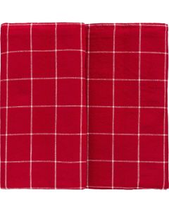 Ib Laursen Stofdug 150x250cm - Silja rød m/naturfarvede store tern