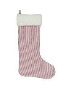 Julesok rød/hvidstribet m/hvid kunstig pelskant