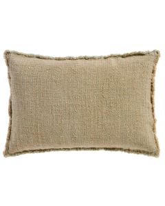 Pudebetræk 60x40cm - Natur m/smalle støvgrønne striber + frynser