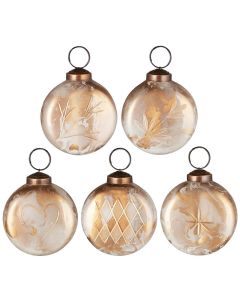 Julekugle flad hvid/messing-look m/guldfarvet