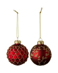 Julekugle til ophæng assorterede - med rød glitter