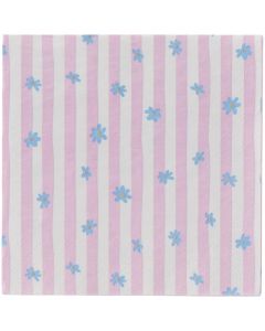 Ib Laursen Frokostserviet 3-lags 20stk - Blå blomster og lyserøde striber
