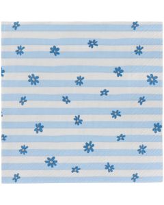 Ib Laursen Frokostserviet 3-lags 20stk - Blå blomster og lyserøde striber