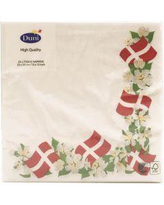 Duni serviet 33x33 3lags 20stk - Flag m/blomster